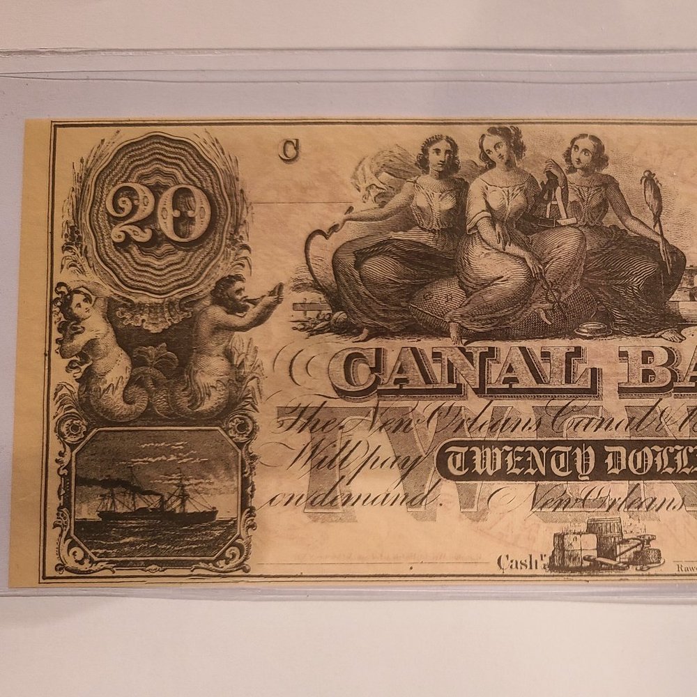 Canal Bank New Orleans $20 Obsolete Banknote From the 1850s